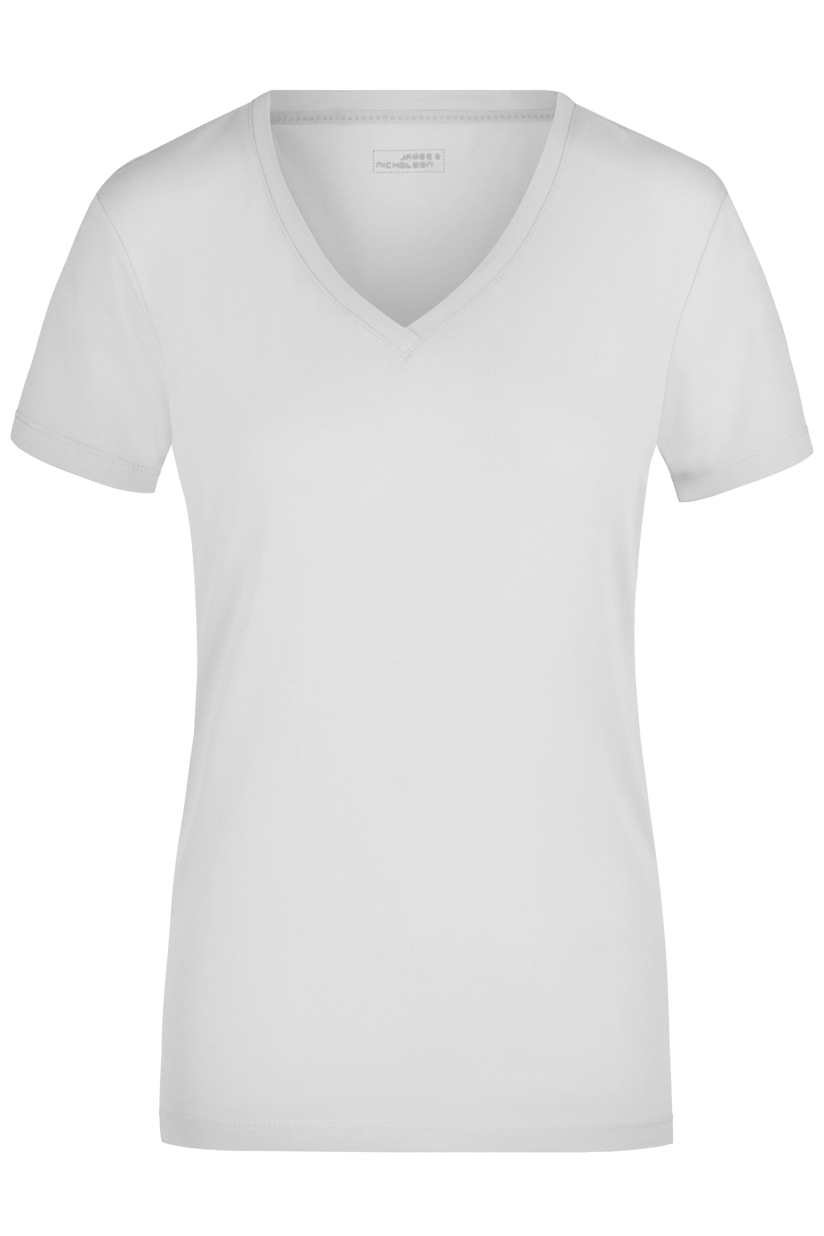 James & Nicholson Damen Elastic V-Shirt white