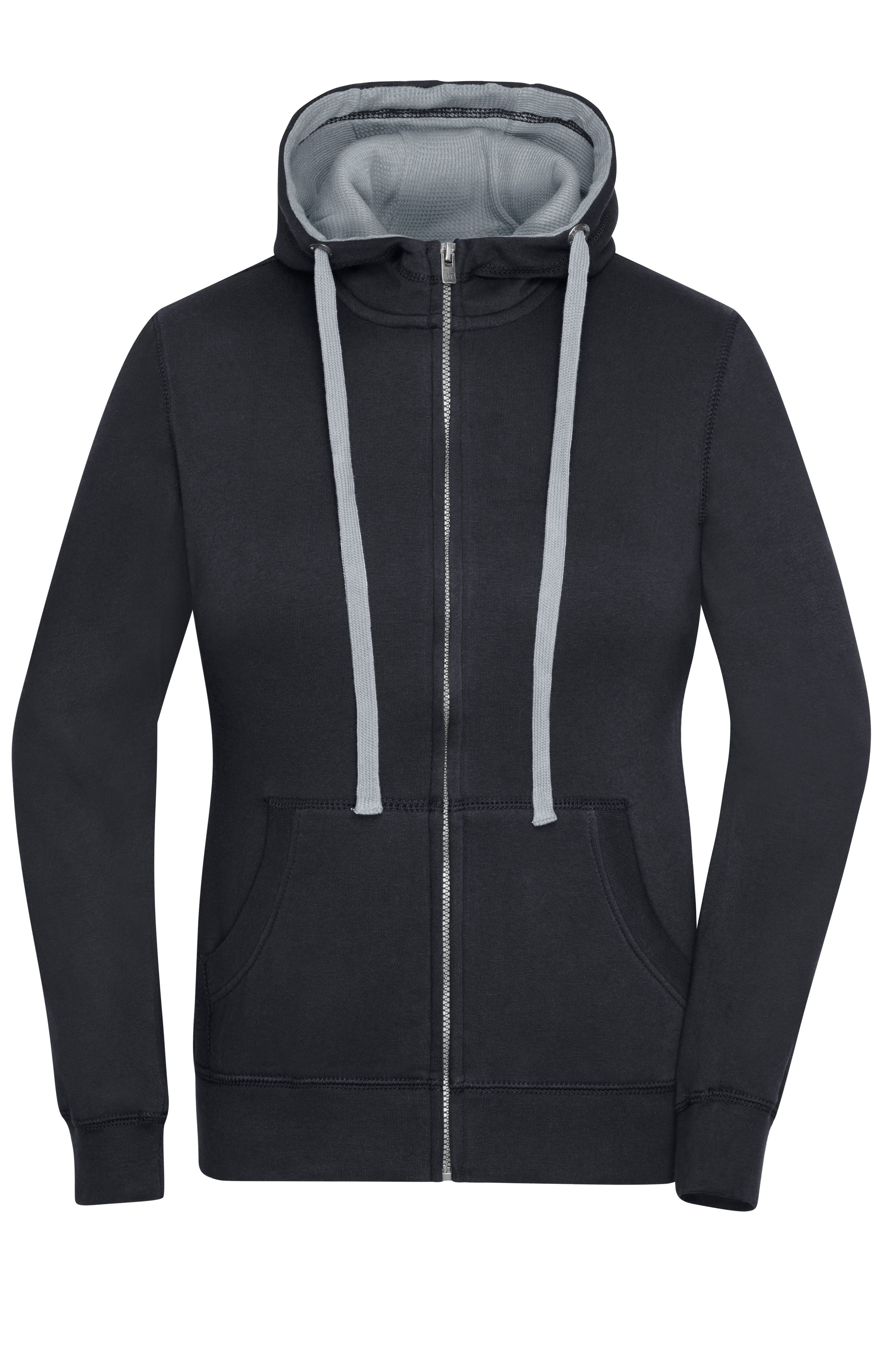 James & Nicholson Damen Lifestyle Kapuzenjacke black/grey-heather