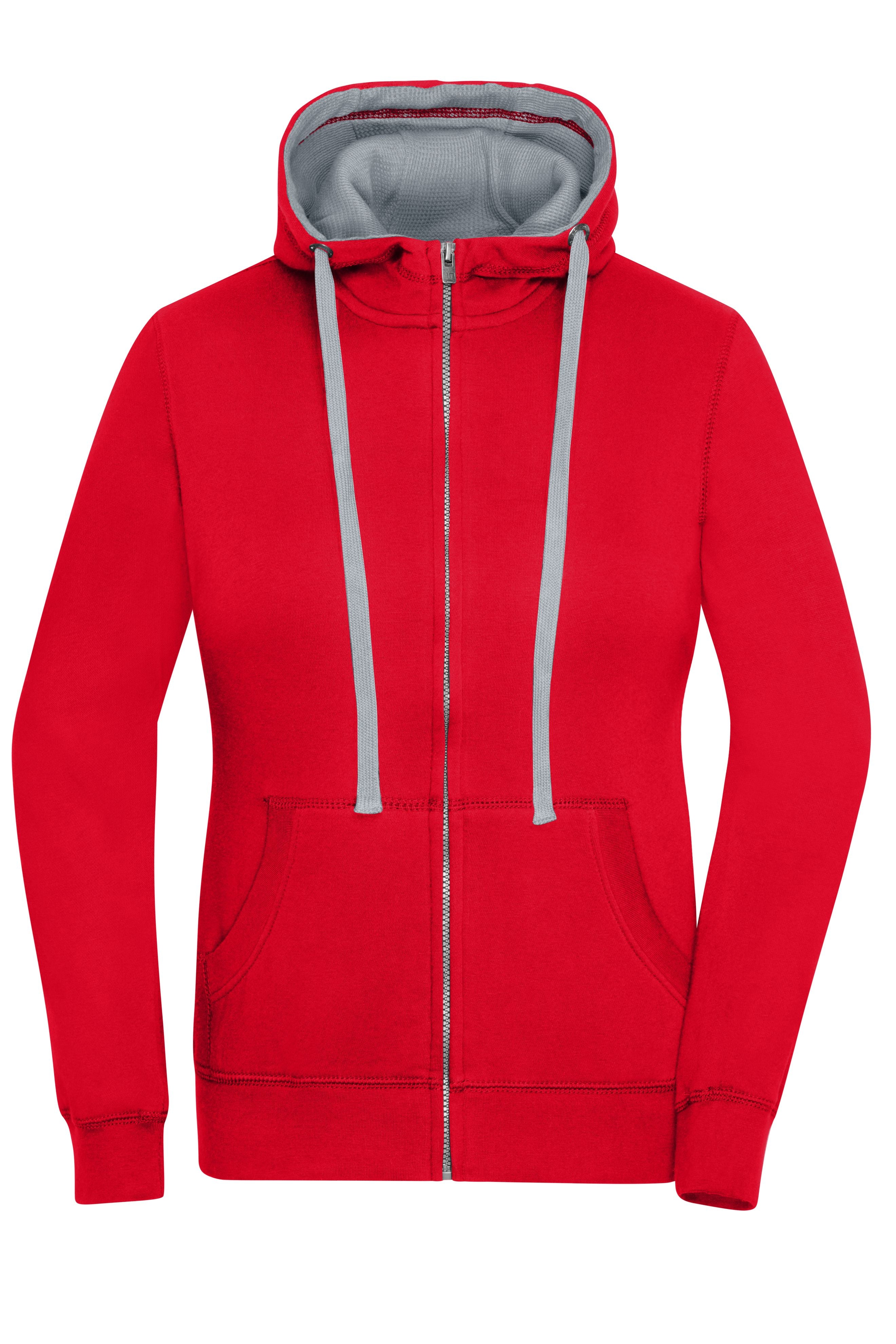 James & Nicholson Damen Lifestyle Kapuzenjacke red/grey-heather