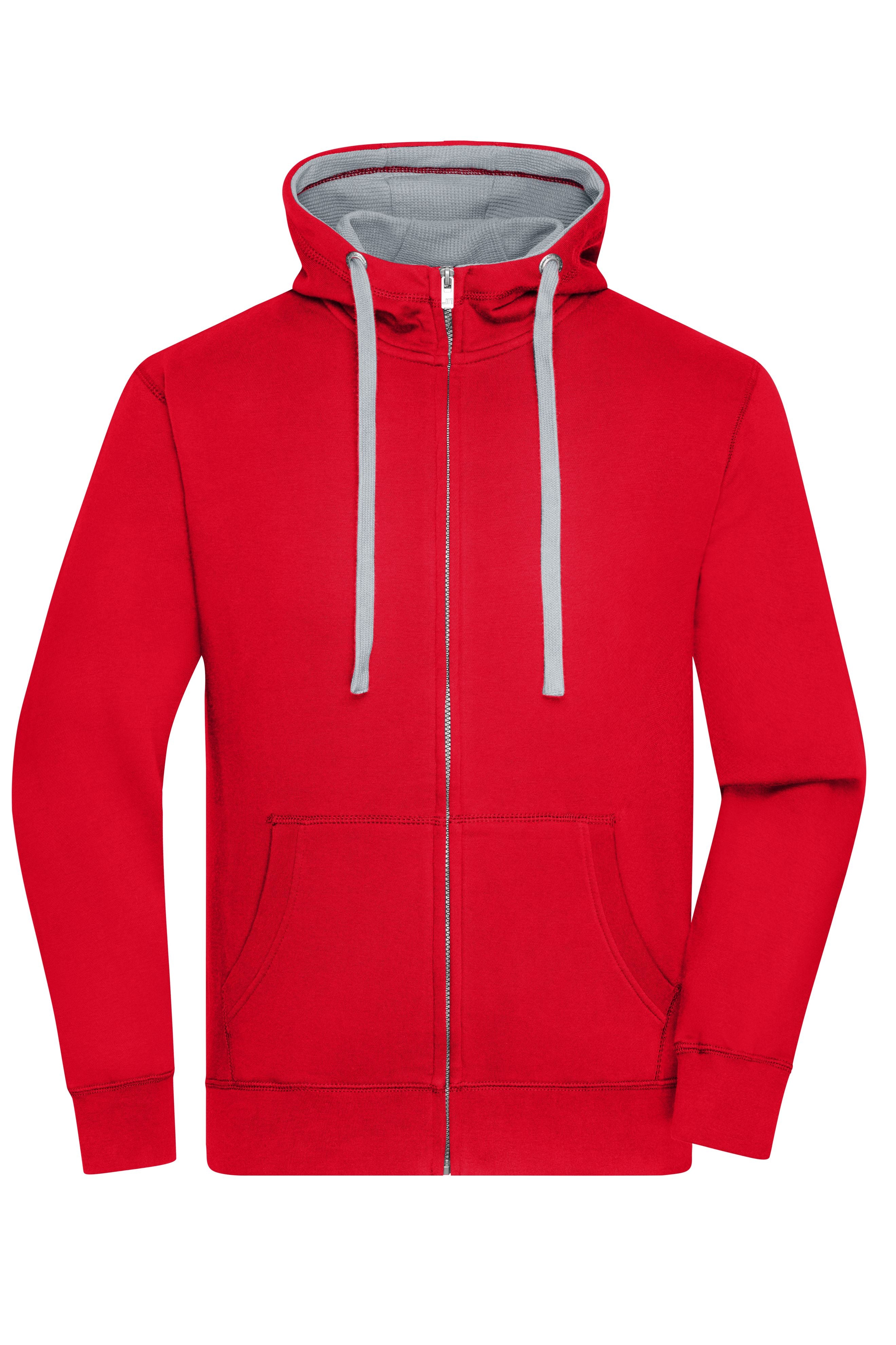 James & Nicholson Herren Lifestyle Kapuzenjacke red/grey-heather