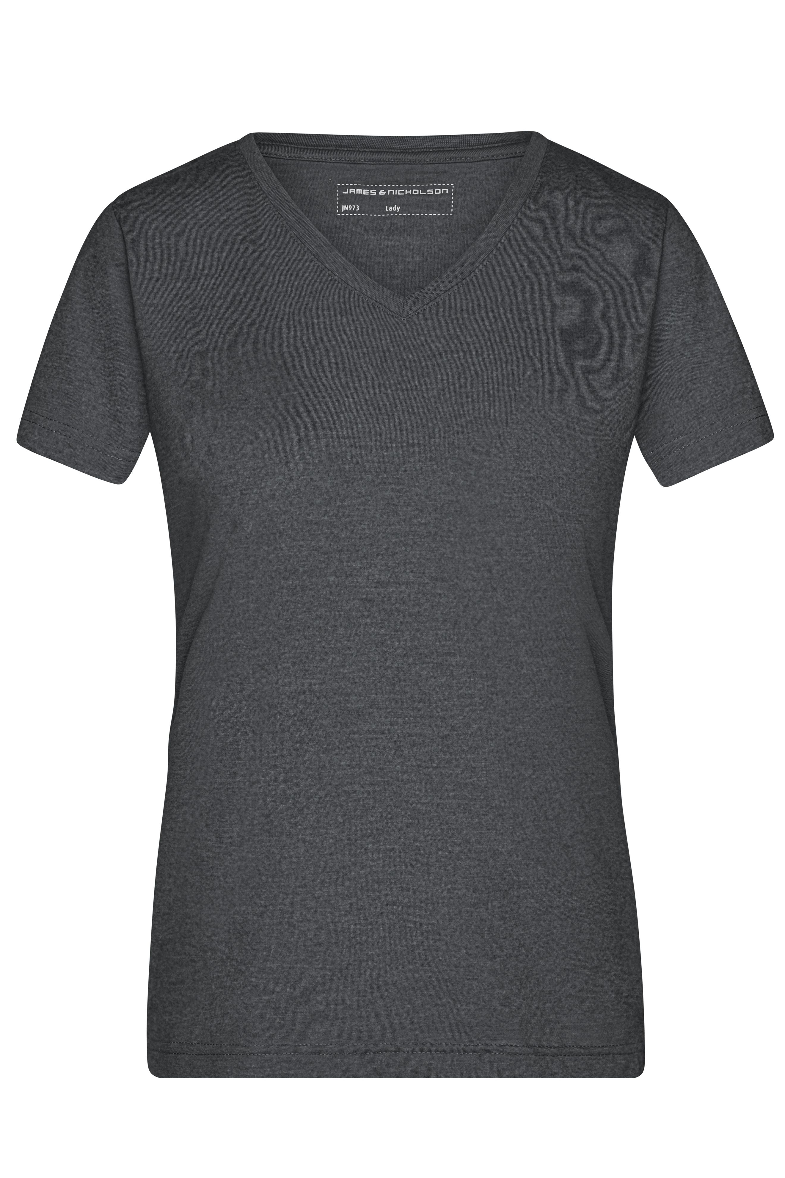 James & Nicholson Damen Melange V-Shirt black-melange