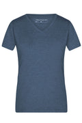 James & Nicholson Damen Melange V-Shirt blue-melange