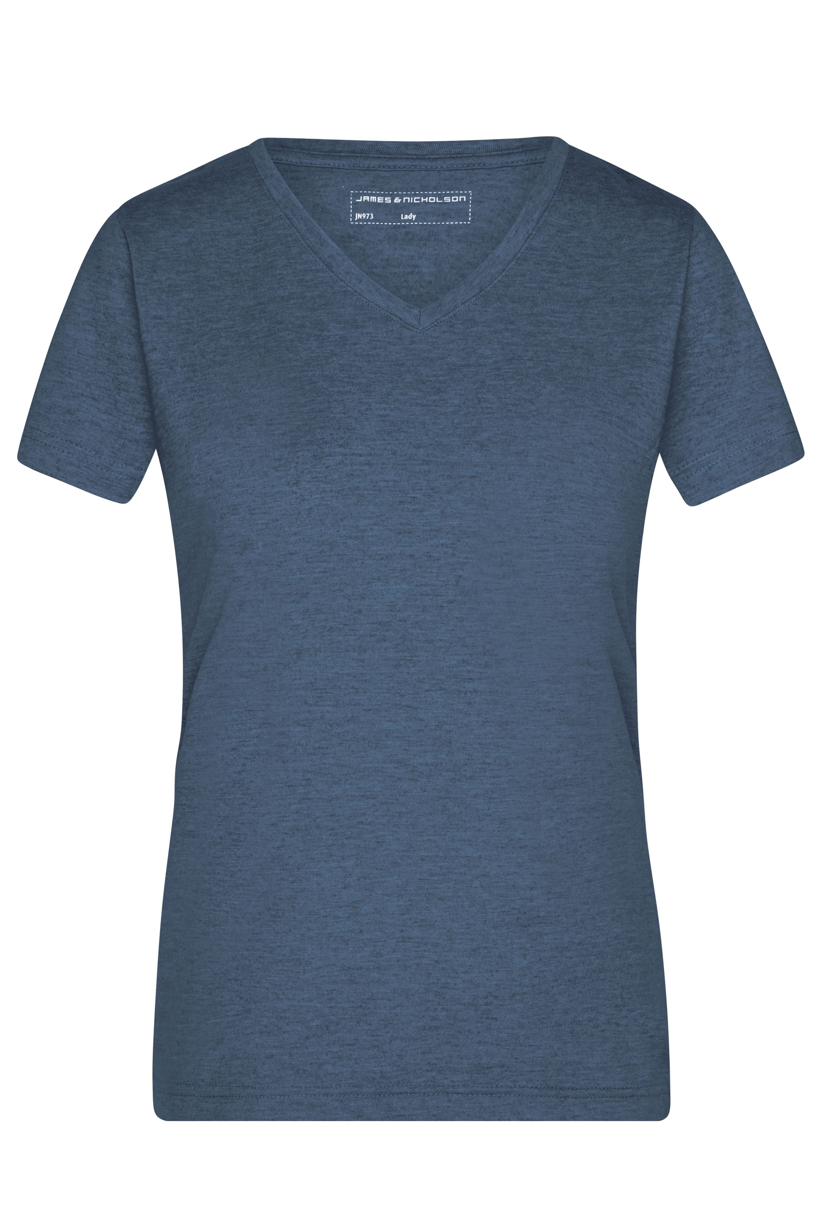James & Nicholson Damen Melange V-Shirt blue-melange