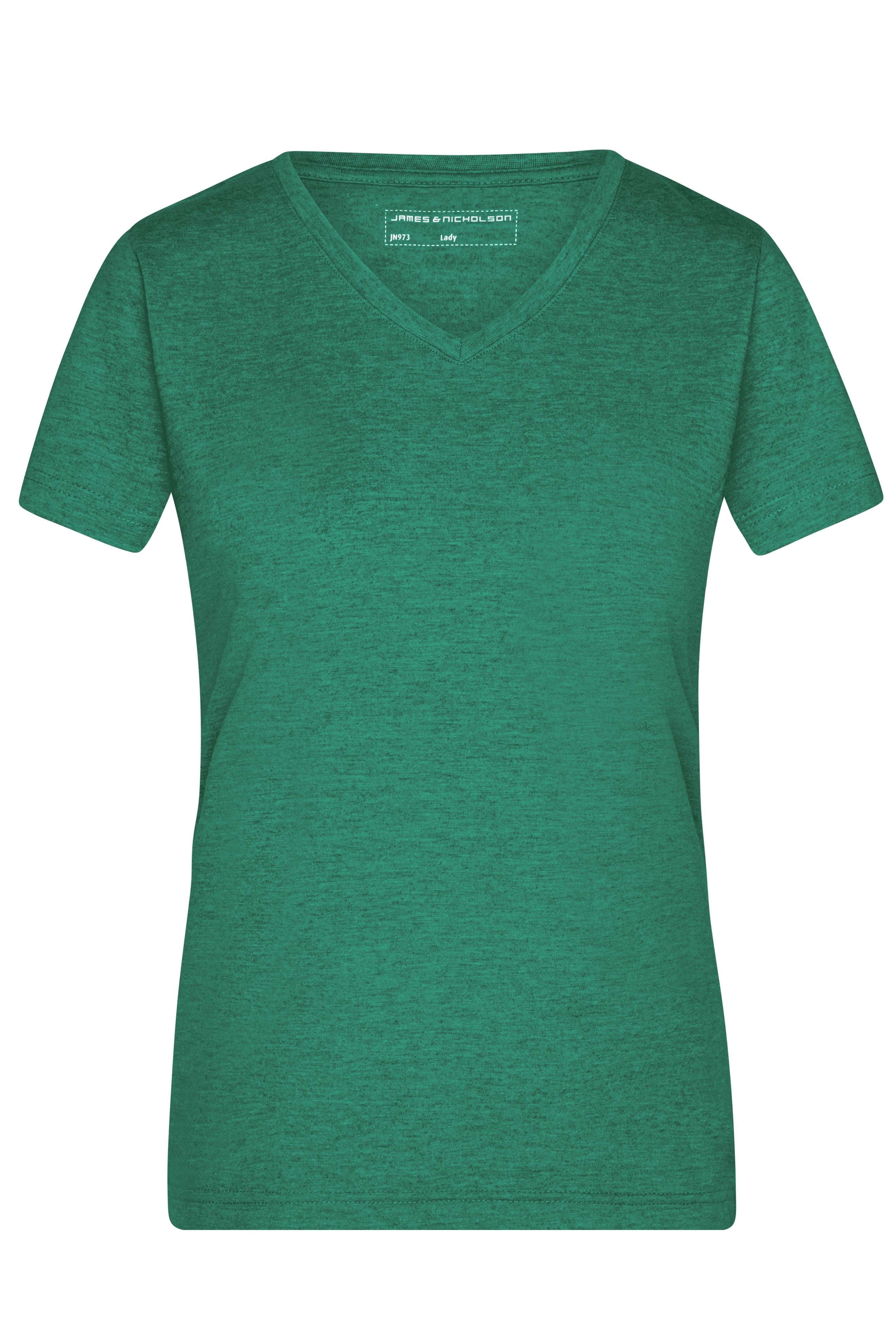 James & Nicholson Damen Melange V-Shirt green-melange