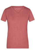 James & Nicholson Damen Melange V-Shirt red-melange