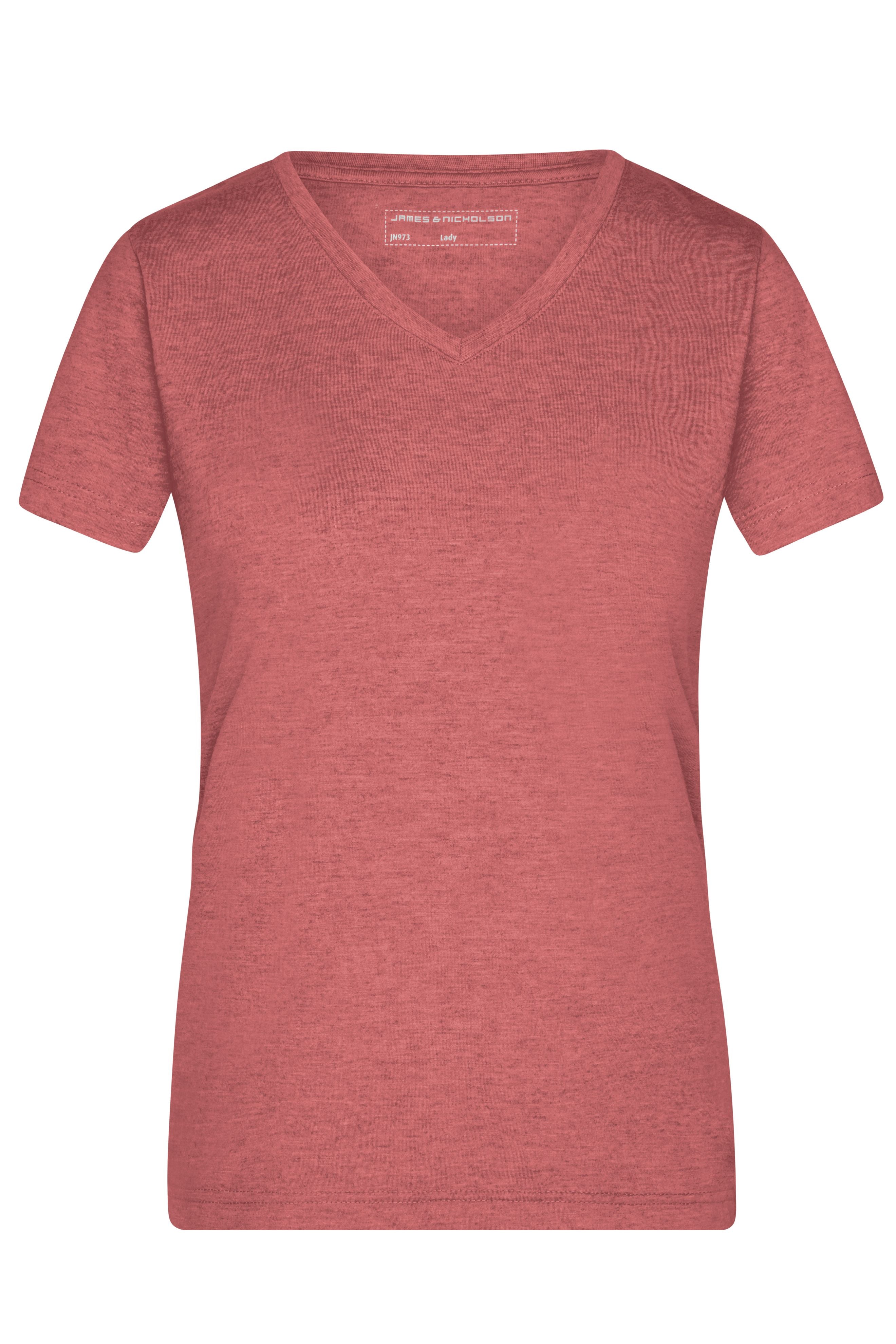 James & Nicholson Damen Melange V-Shirt red-melange