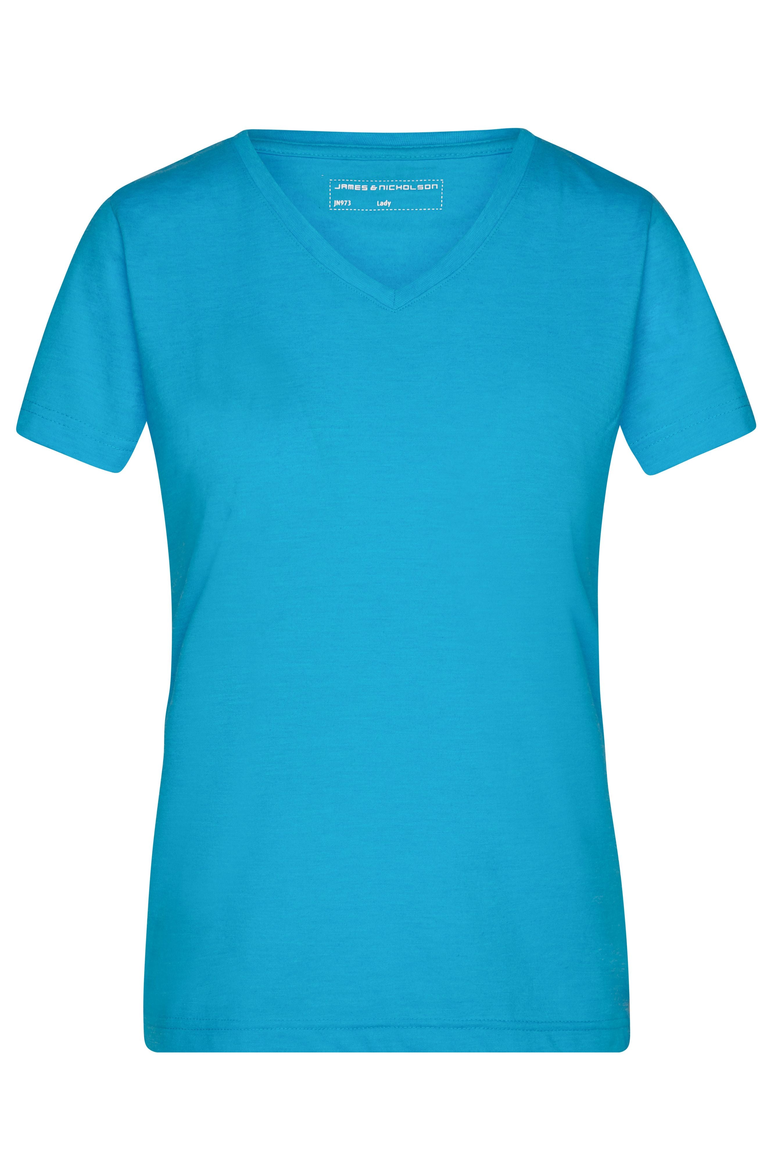 James & Nicholson Damen Melange V-Shirt turquoise-melange