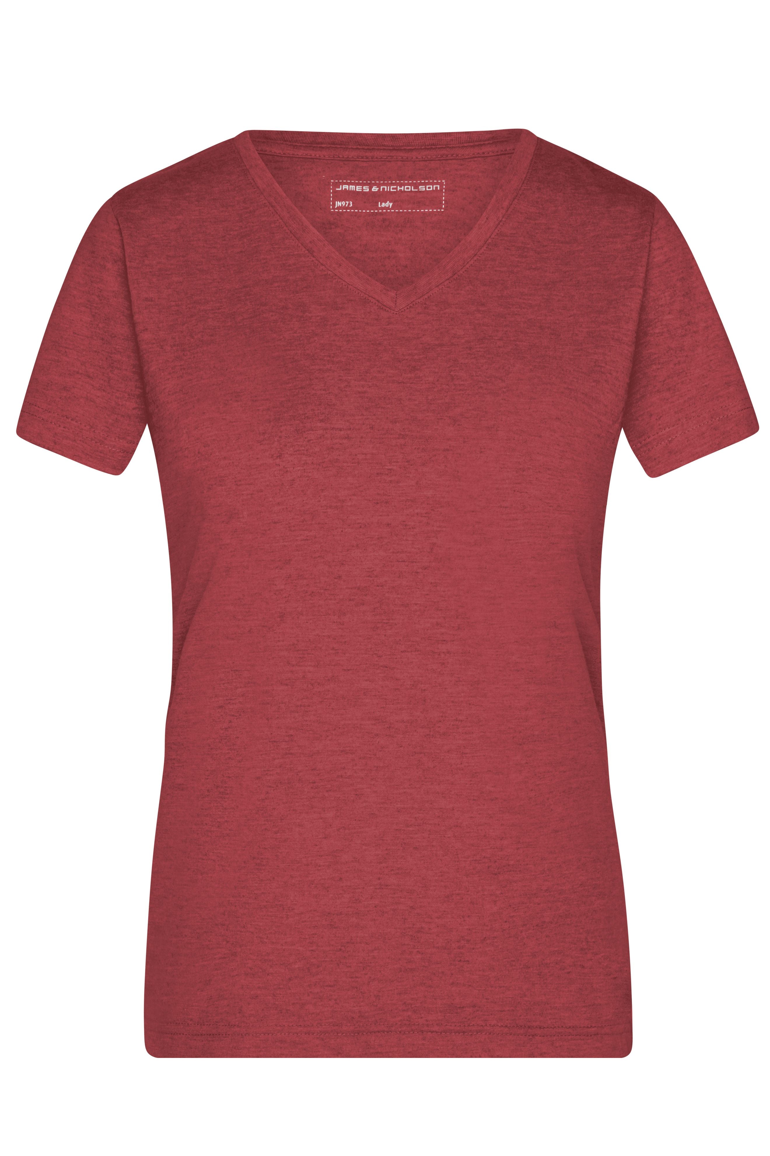 James & Nicholson Damen Melange V-Shirt wine-melange