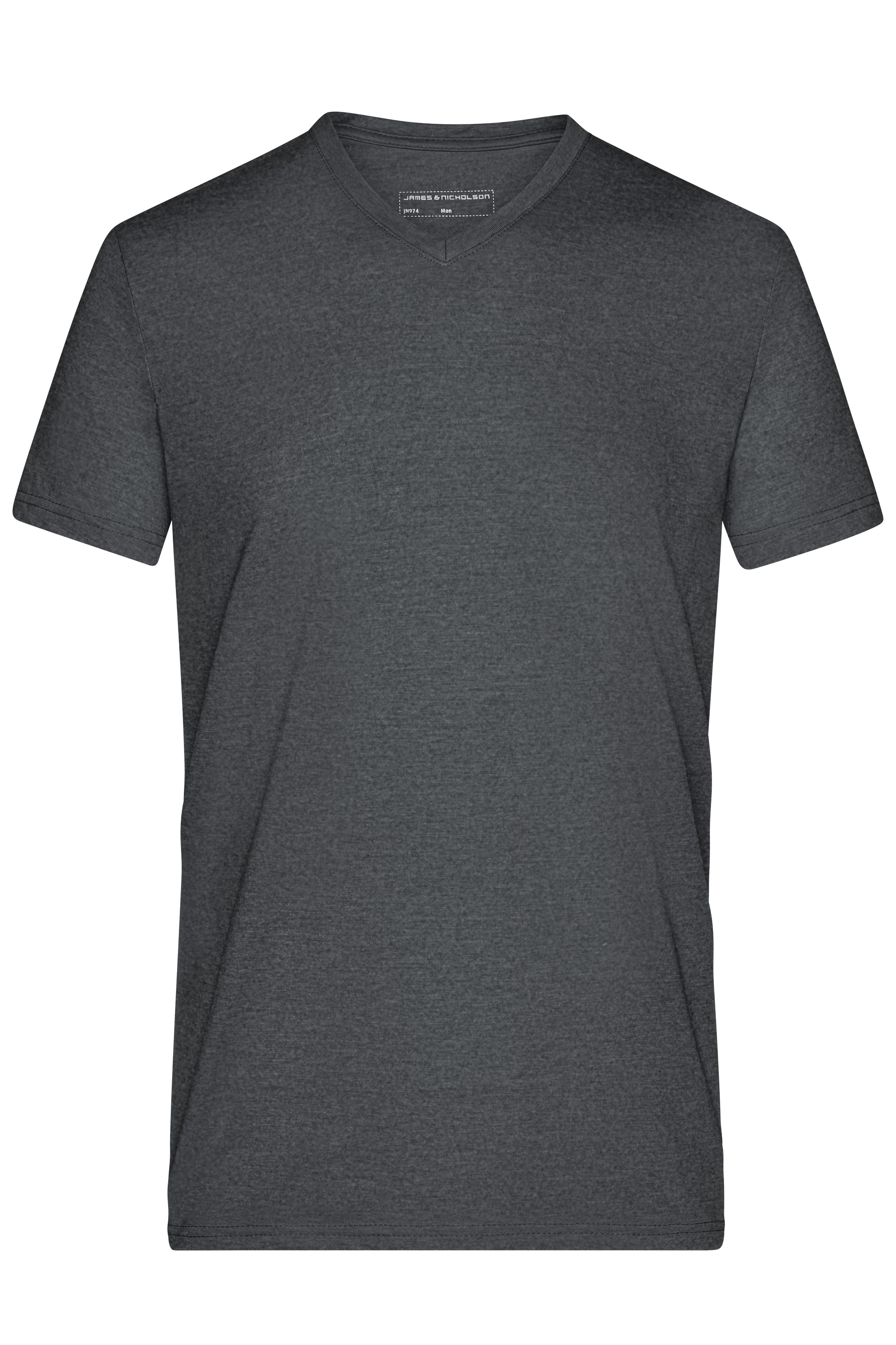James & Nicholson Herren Melange V-Shirt black-melange