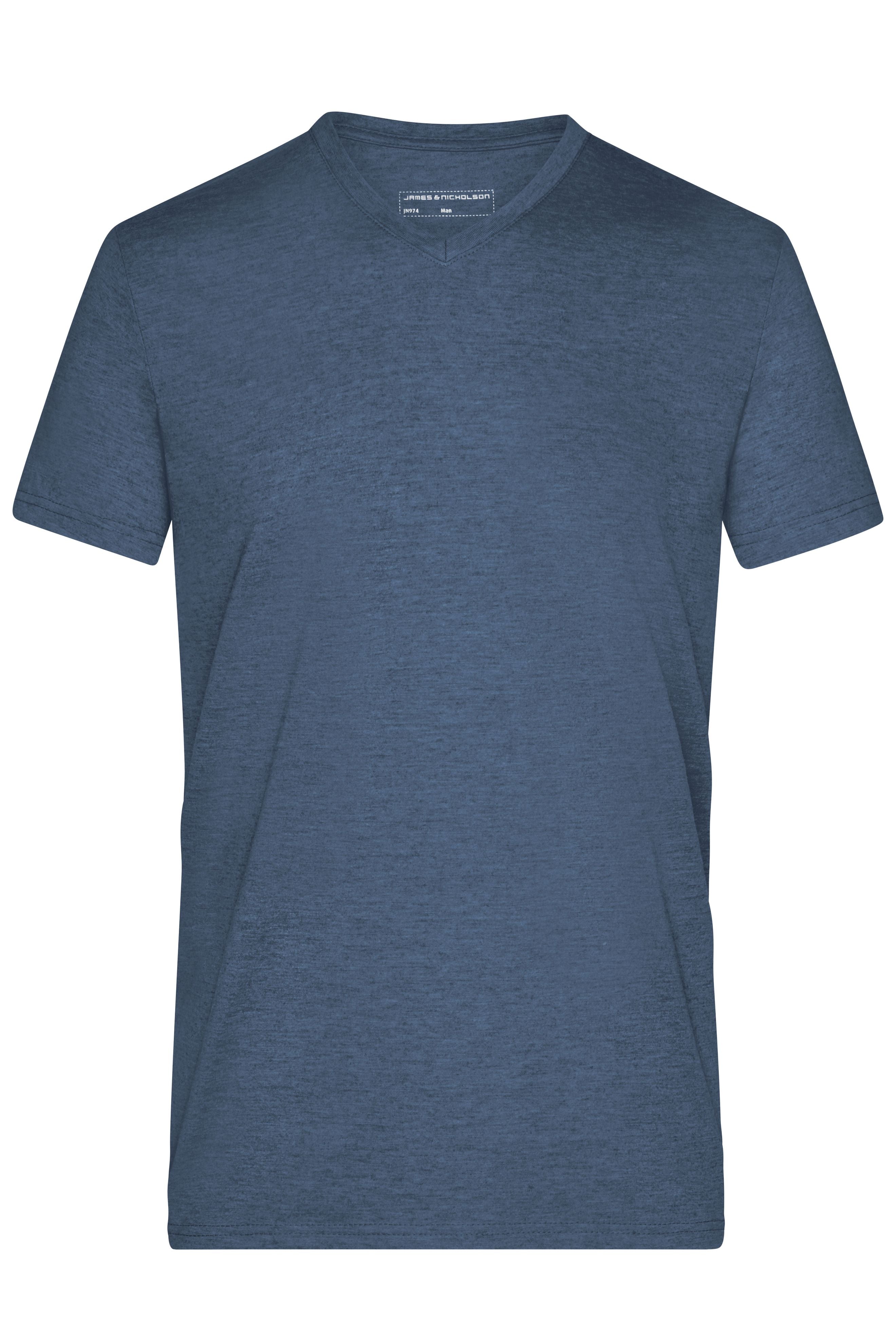 James & Nicholson Herren Melange V-Shirt blue-melange