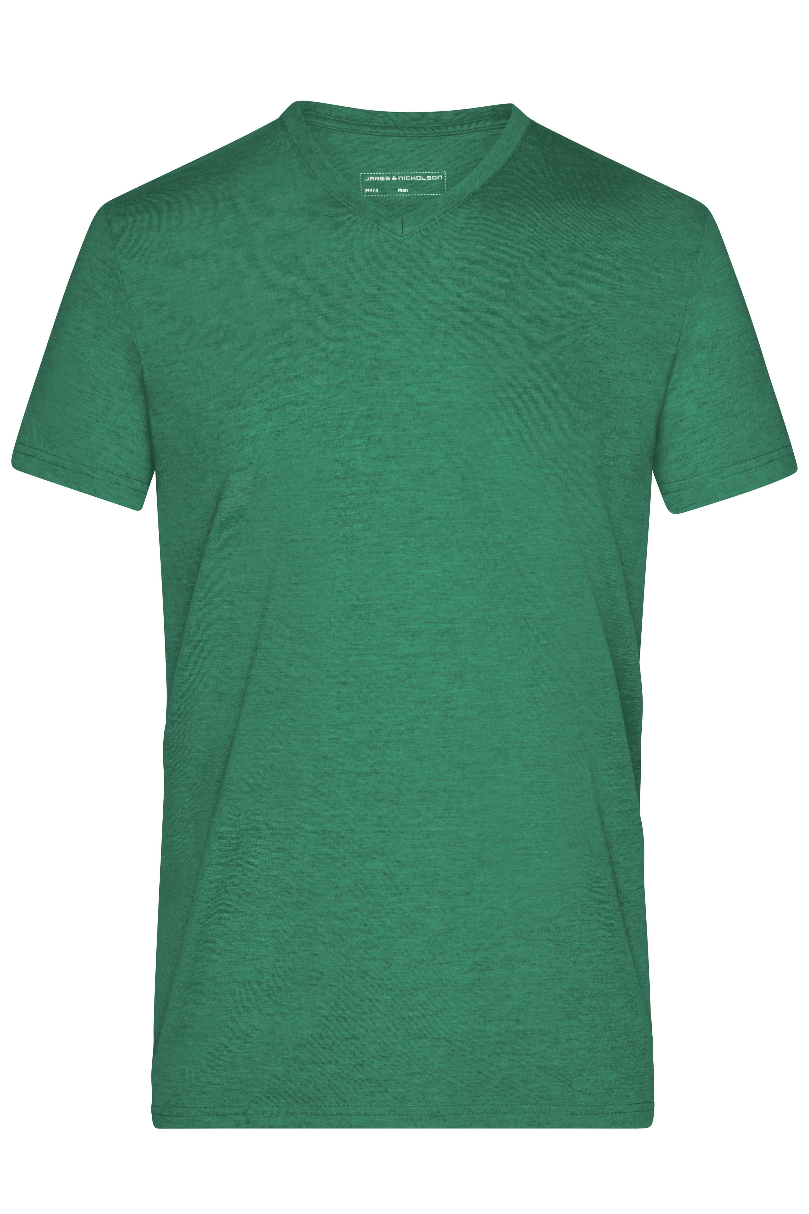 James & Nicholson Herren Melange V-Shirt green-melange