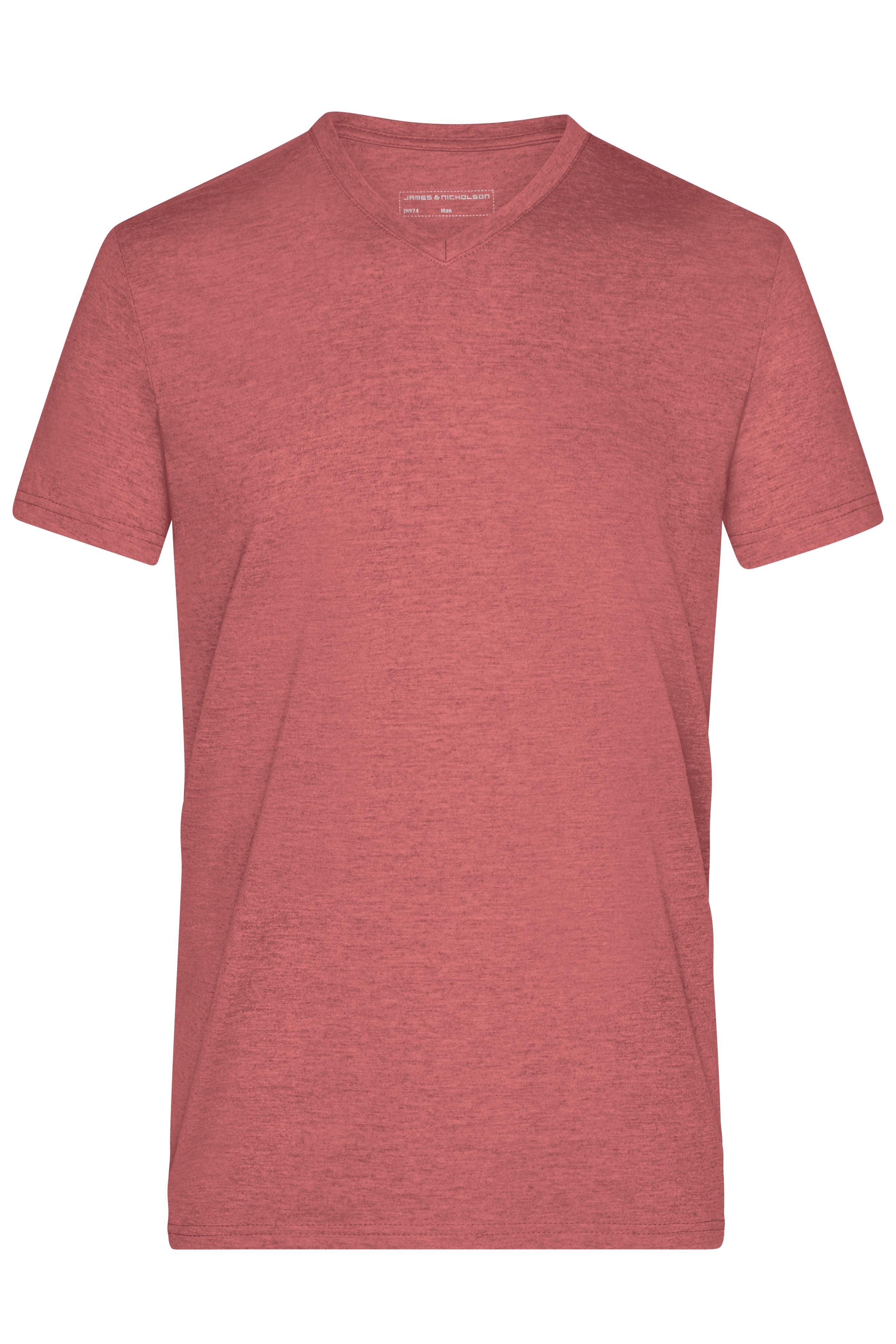James & Nicholson Herren Melange V-Shirt red-melange