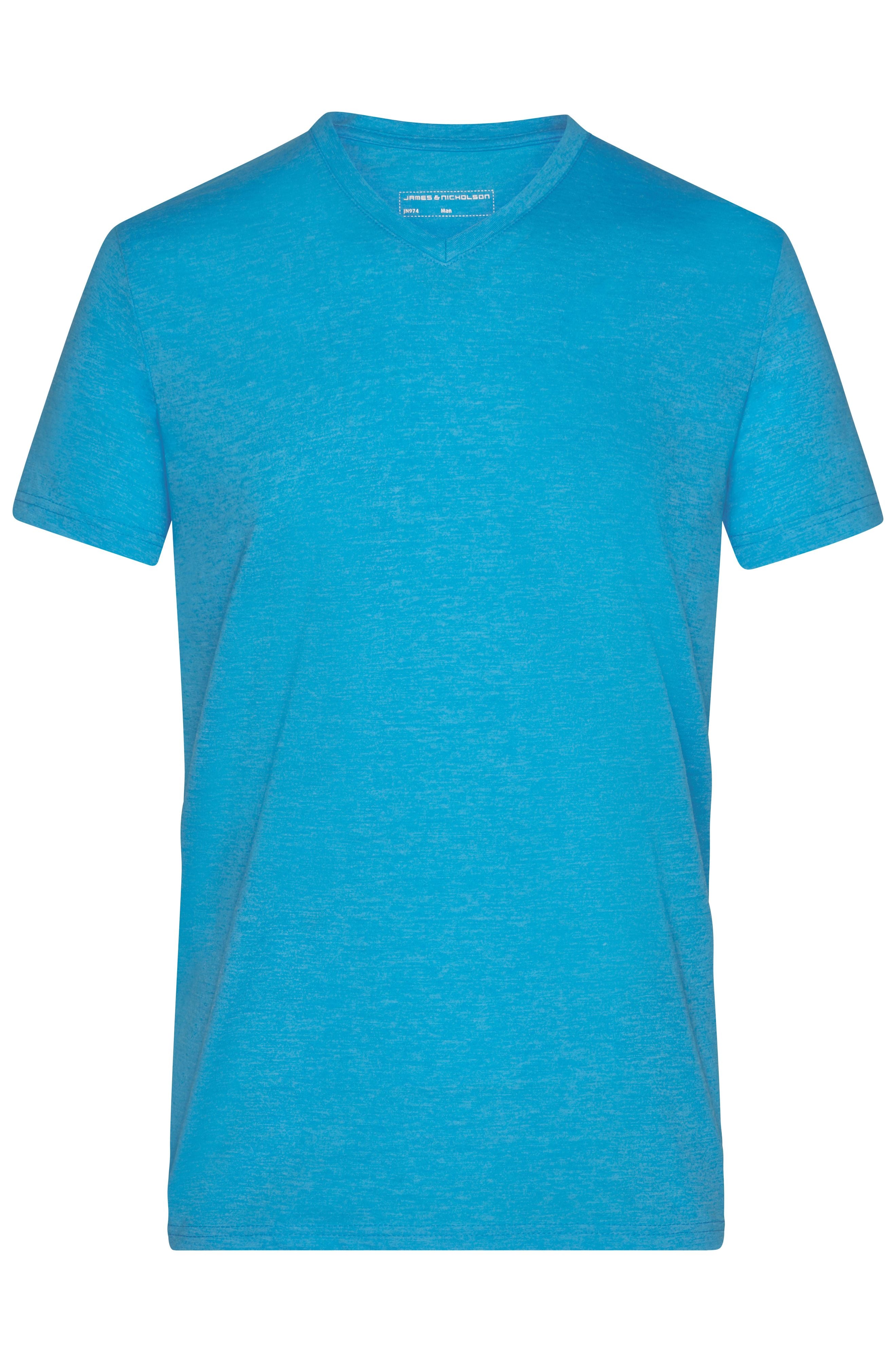 James & Nicholson Herren Melange V-Shirt turquoise-melange