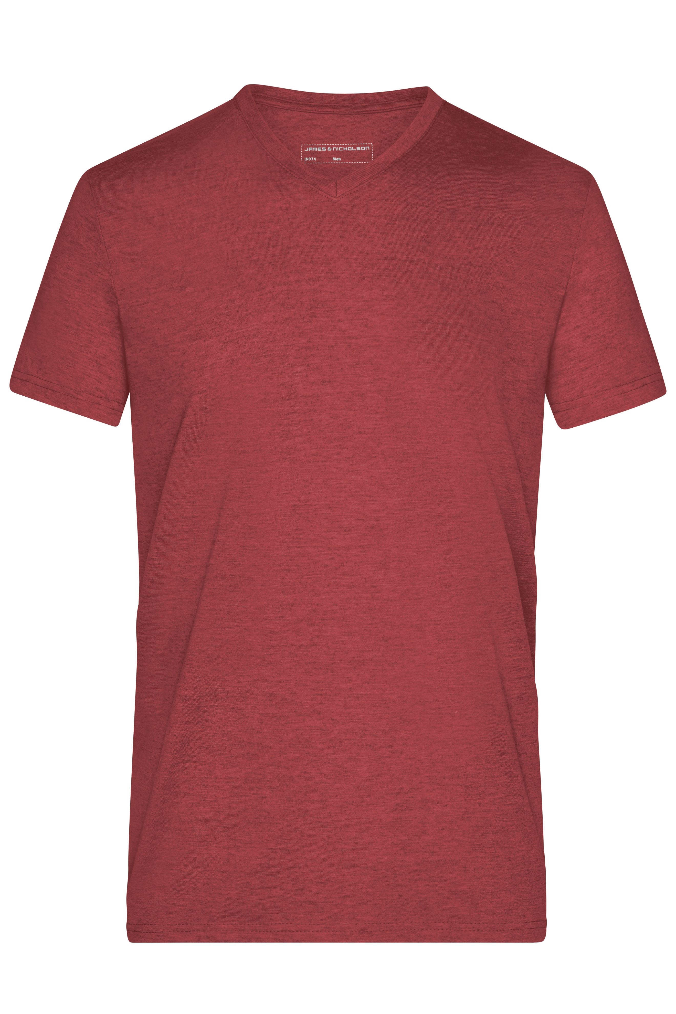 James & Nicholson Herren Melange V-Shirt wine-melange