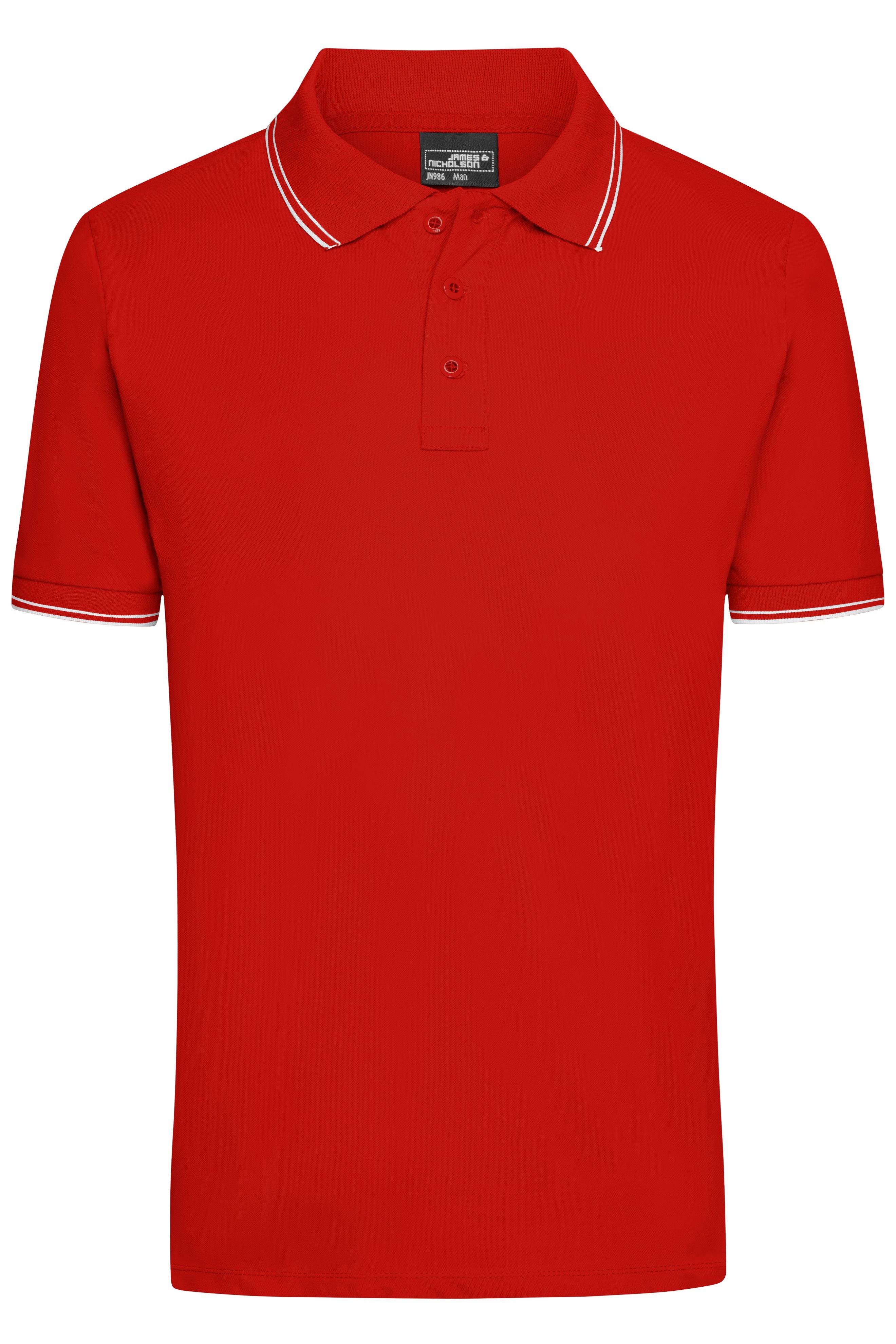 James & Nicholson Herren Elastic Polo tomato/white