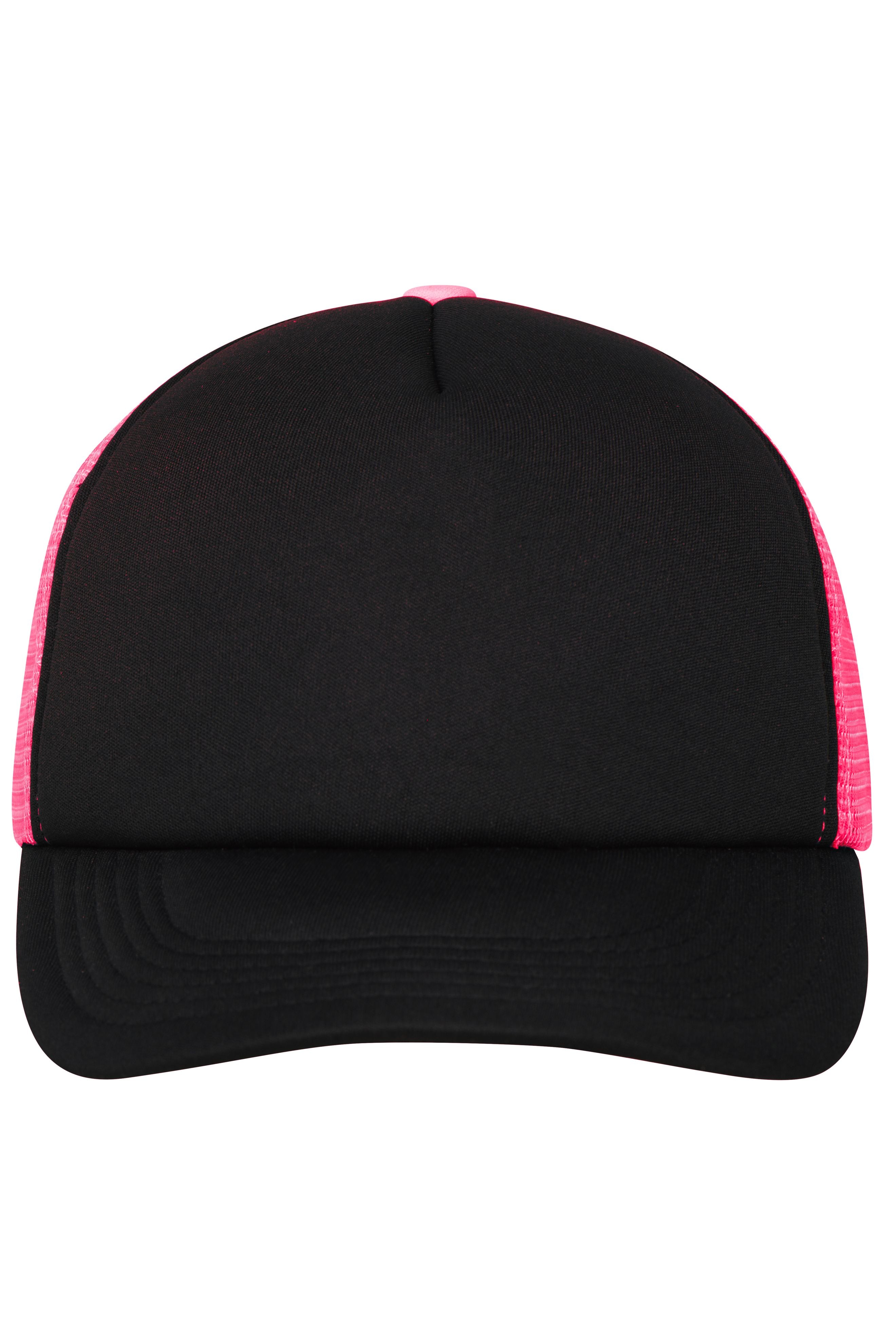 James & Nicholson Panel Mesh Cap black/neon-pink
