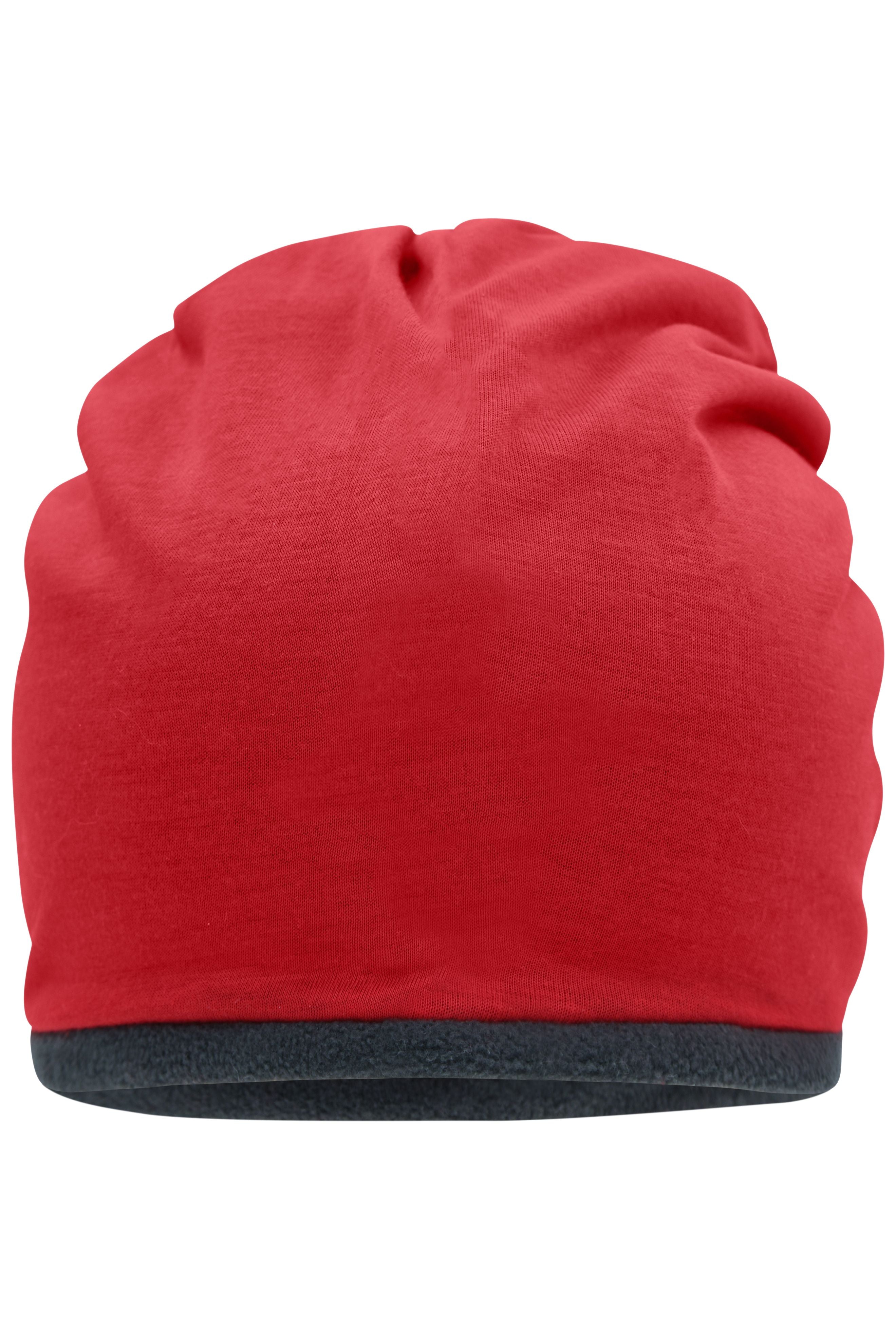 James & Nicholson Fleece Mütze red/carbon