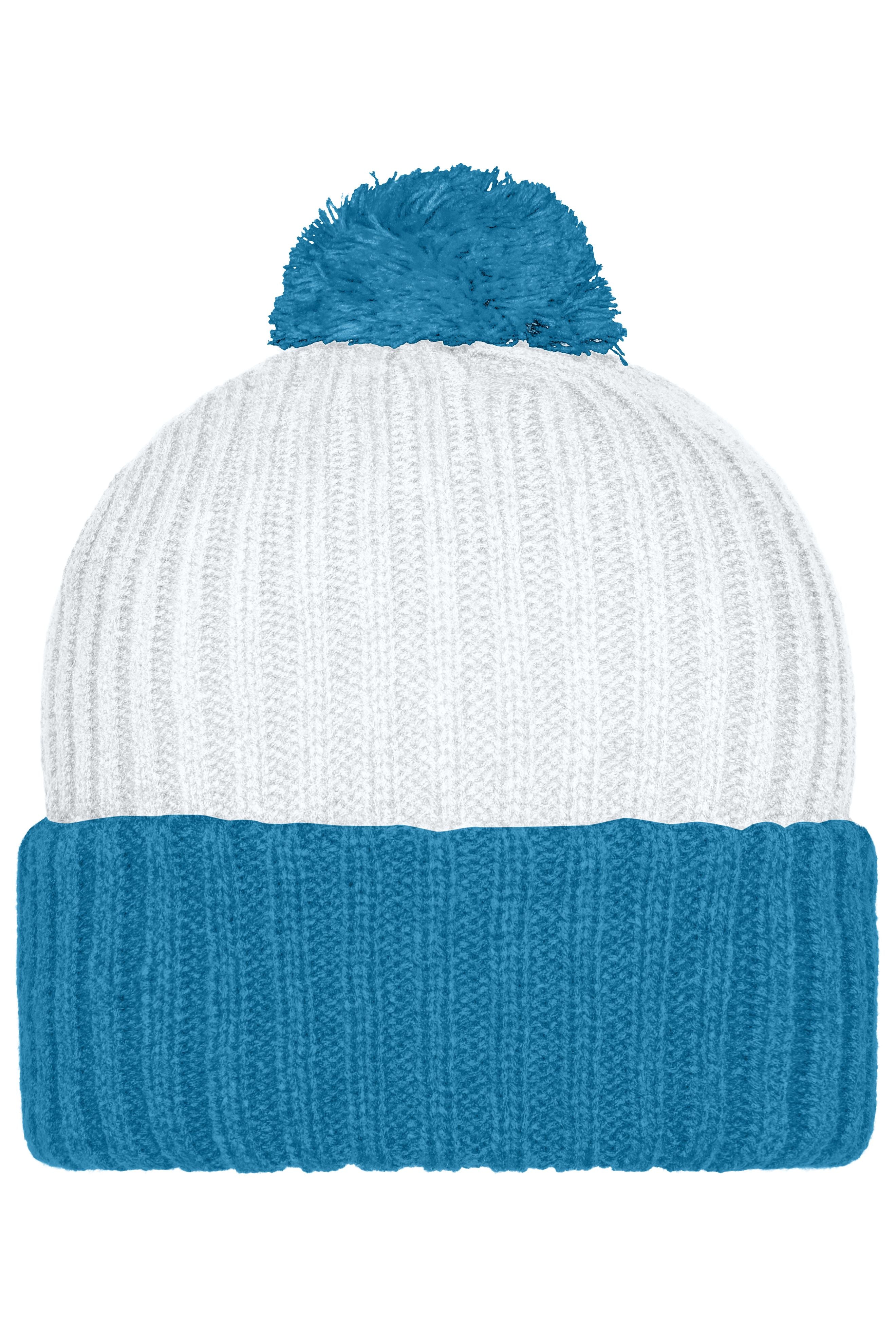 James & Nicholson Trendige Bommelmütze white/aqua