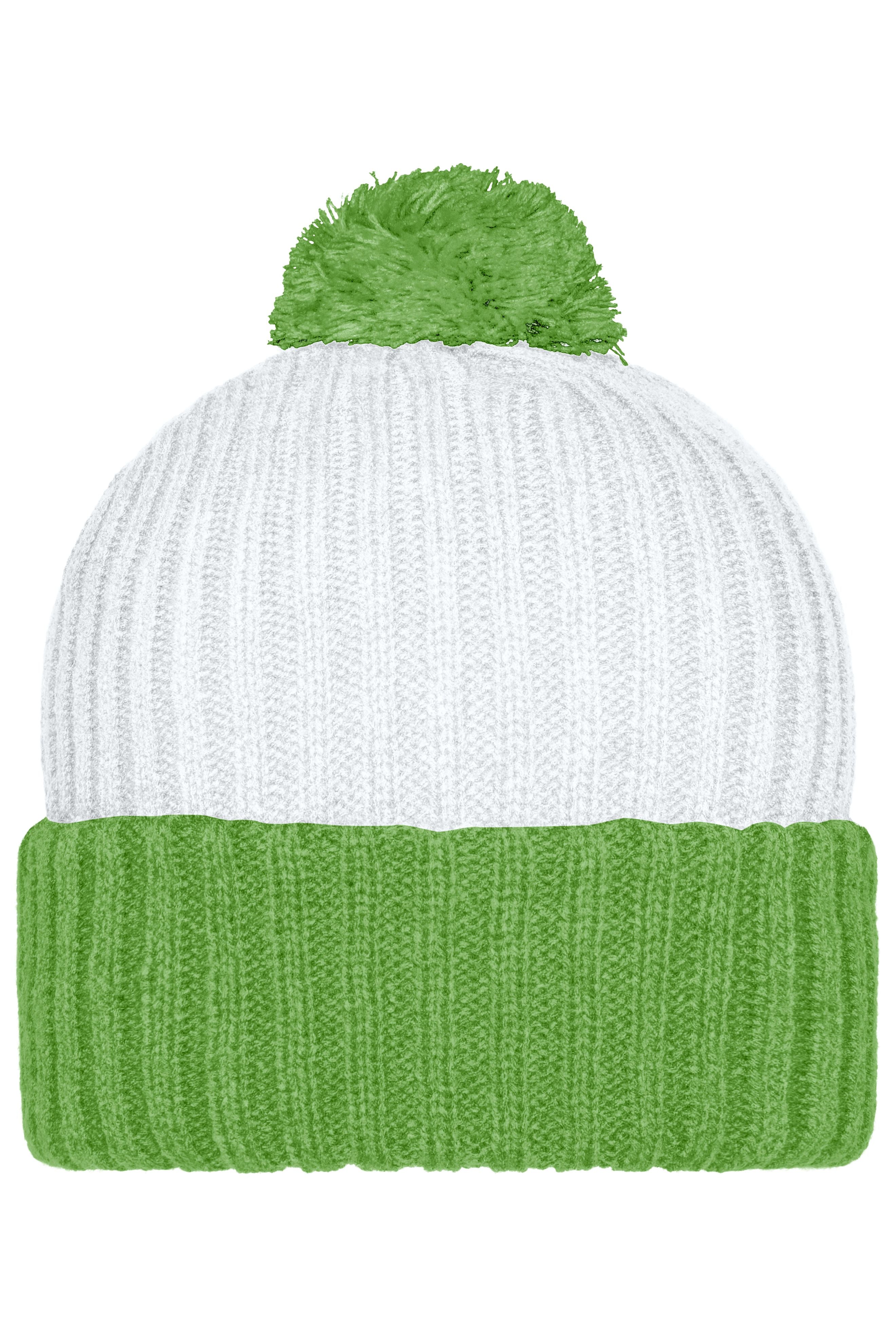 James & Nicholson Trendige Bommelmütze white/lime-green
