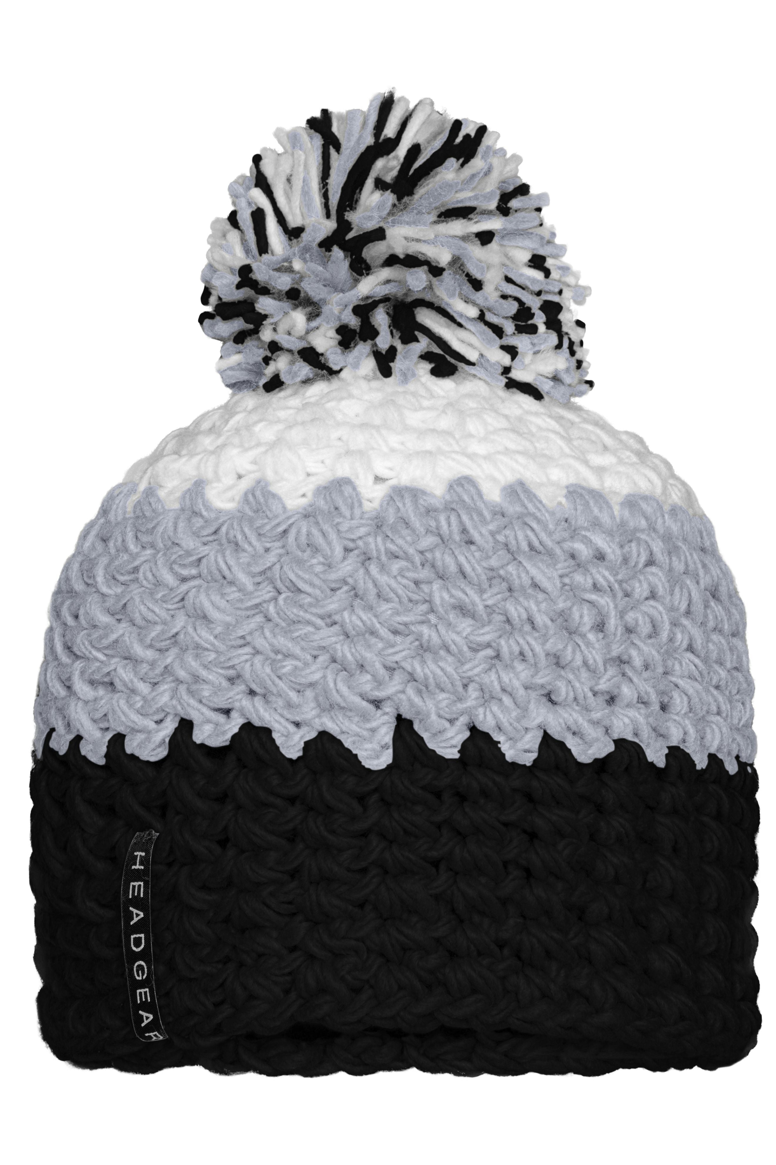 James & Nicholson 3-farbige Häkelmütze mit Bommel black/silver/white