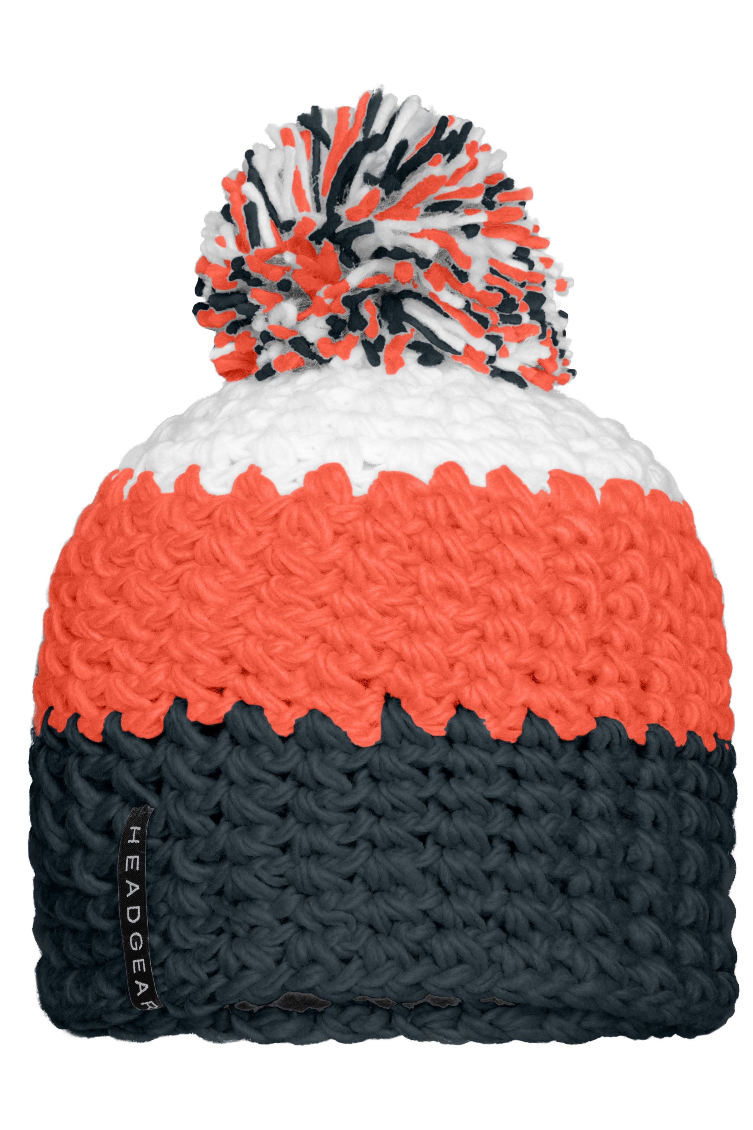 James & Nicholson 3-farbige Häkelmütze mit Bommel carbon/orange/white