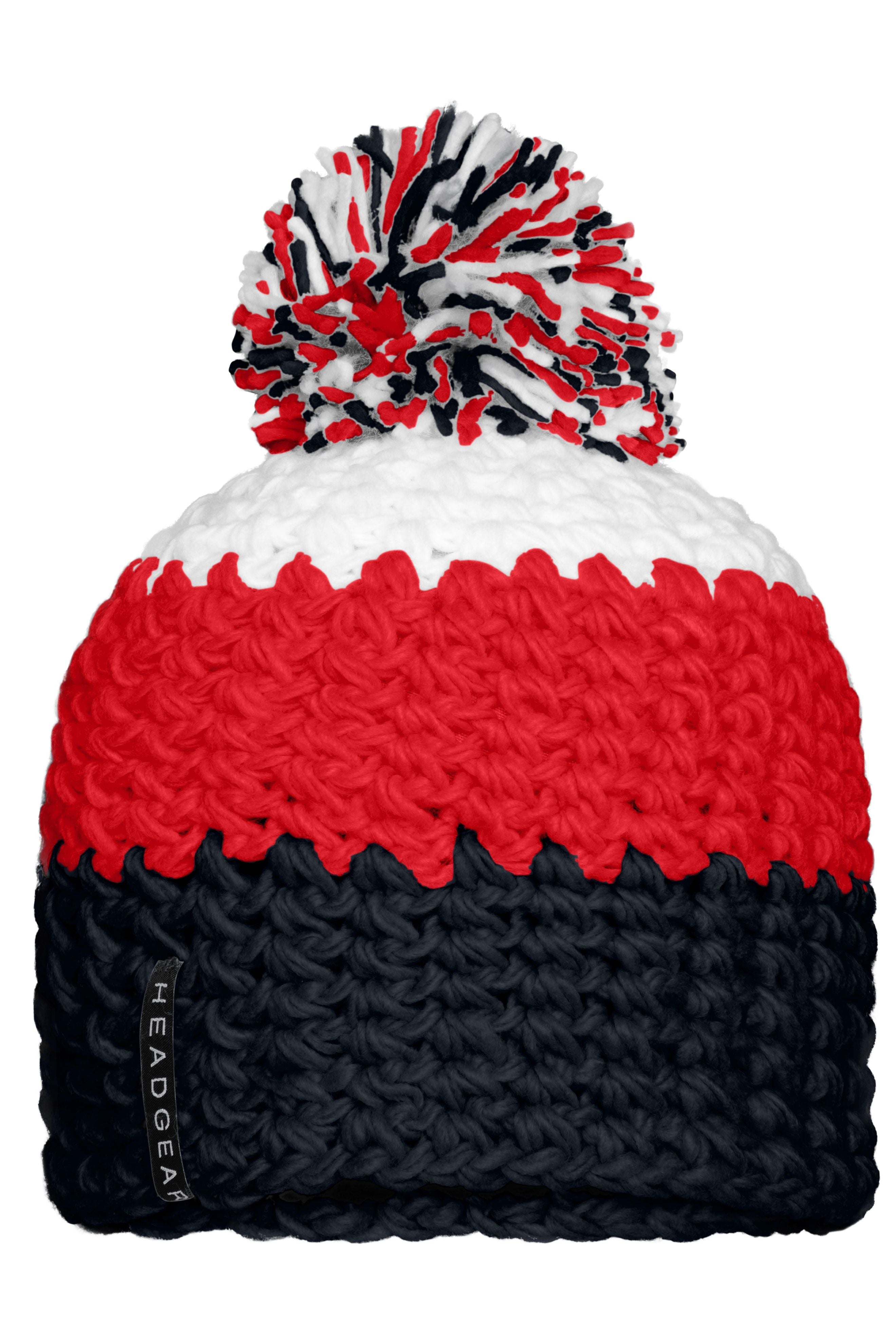 James & Nicholson 3-farbige Häkelmütze mit Bommel navy/red/white