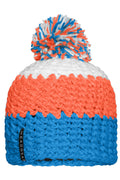 James & Nicholson 3-farbige Häkelmütze mit Bommel pacific/neon-orange/white
