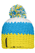 James & Nicholson 3-farbige Häkelmütze mit Bommel yellow/pacific/white