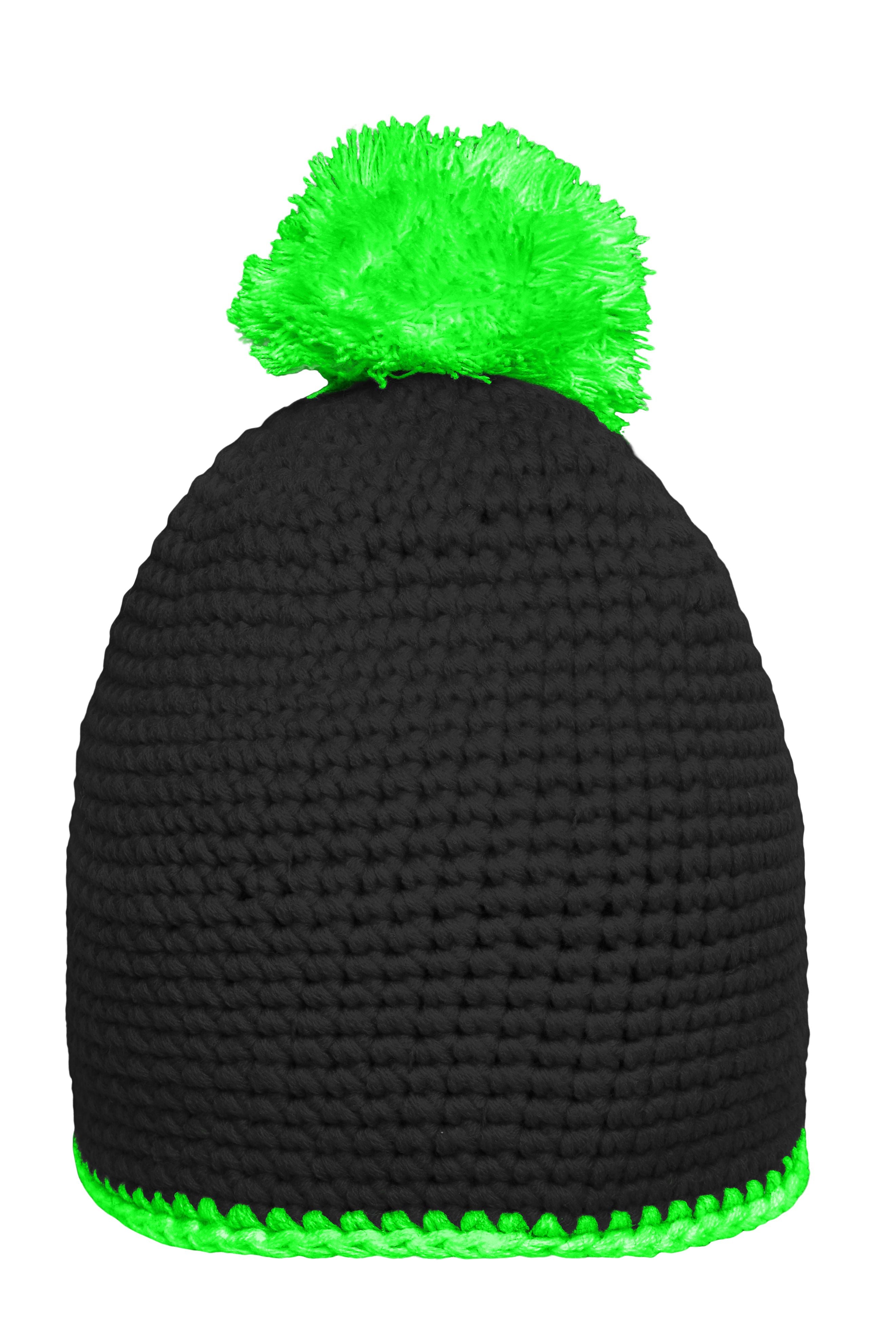 James & Nicholson Häkelmütze mit Pompon black/neon-green