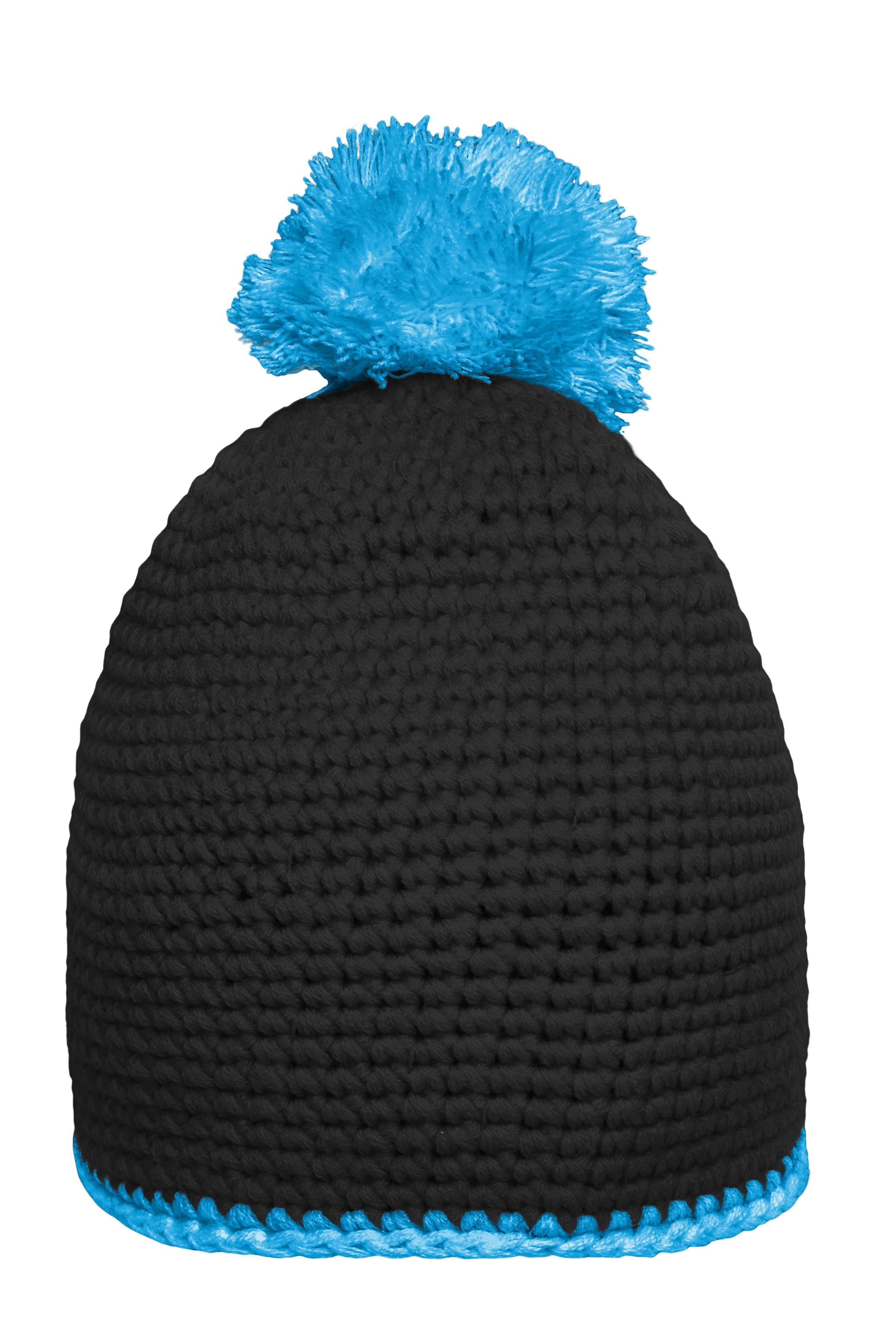 James & Nicholson Häkelmütze mit Pompon black/turquoise