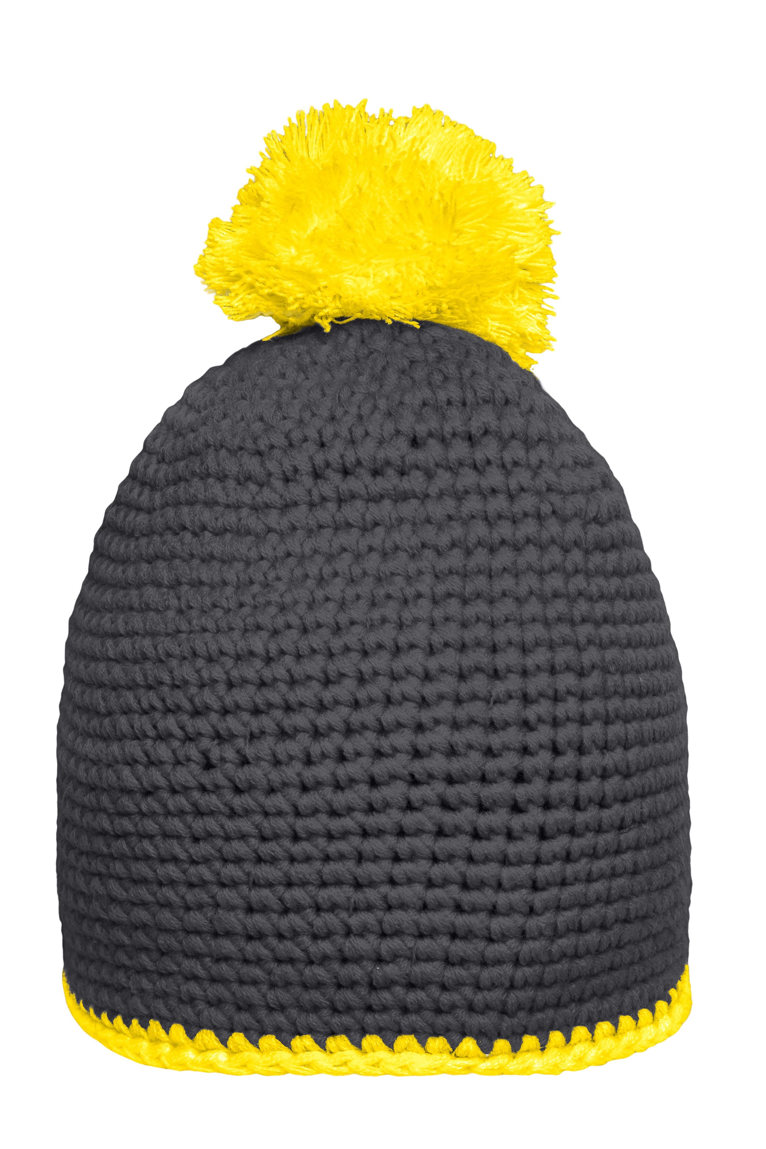 James & Nicholson Häkelmütze mit Pompon carbon/yellow
