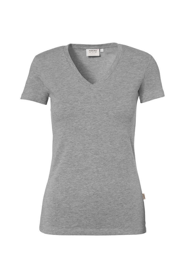 HAKRO Damen V-Shirt Stretch grau meliert