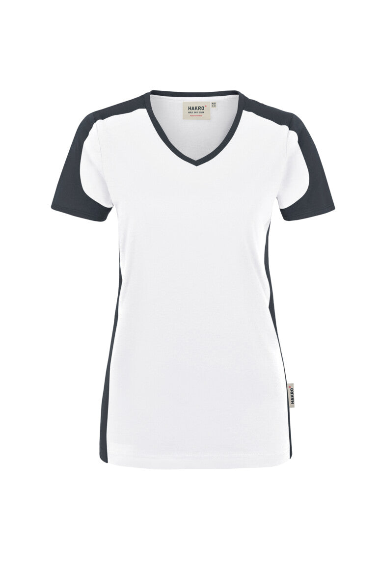 HAKRO Damen V-Shirt Contrast Mikralinar® weiß/anthrazit