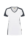 HAKRO Damen V-Shirt Contrast Mikralinar® weiß/anthrazit