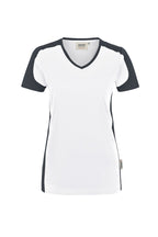 HAKRO Damen V-Shirt Contrast Mikralinar® weiß/anthrazit