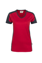 HAKRO Damen V-Shirt Contrast Mikralinar® rot/anthrazit