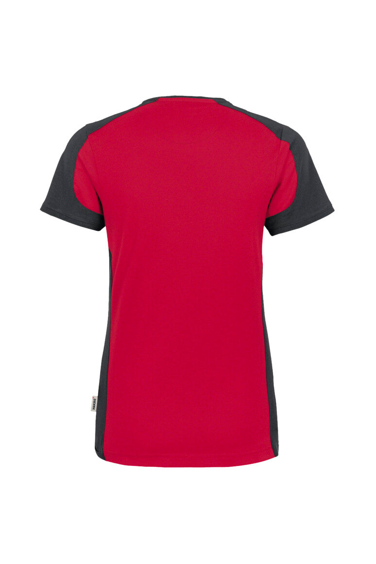 HAKRO Damen V-Shirt Contrast Mikralinar® rot/anthrazit