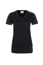 HAKRO Damen V-Shirt Contrast Mikralinar® schwarz/anthrazit
