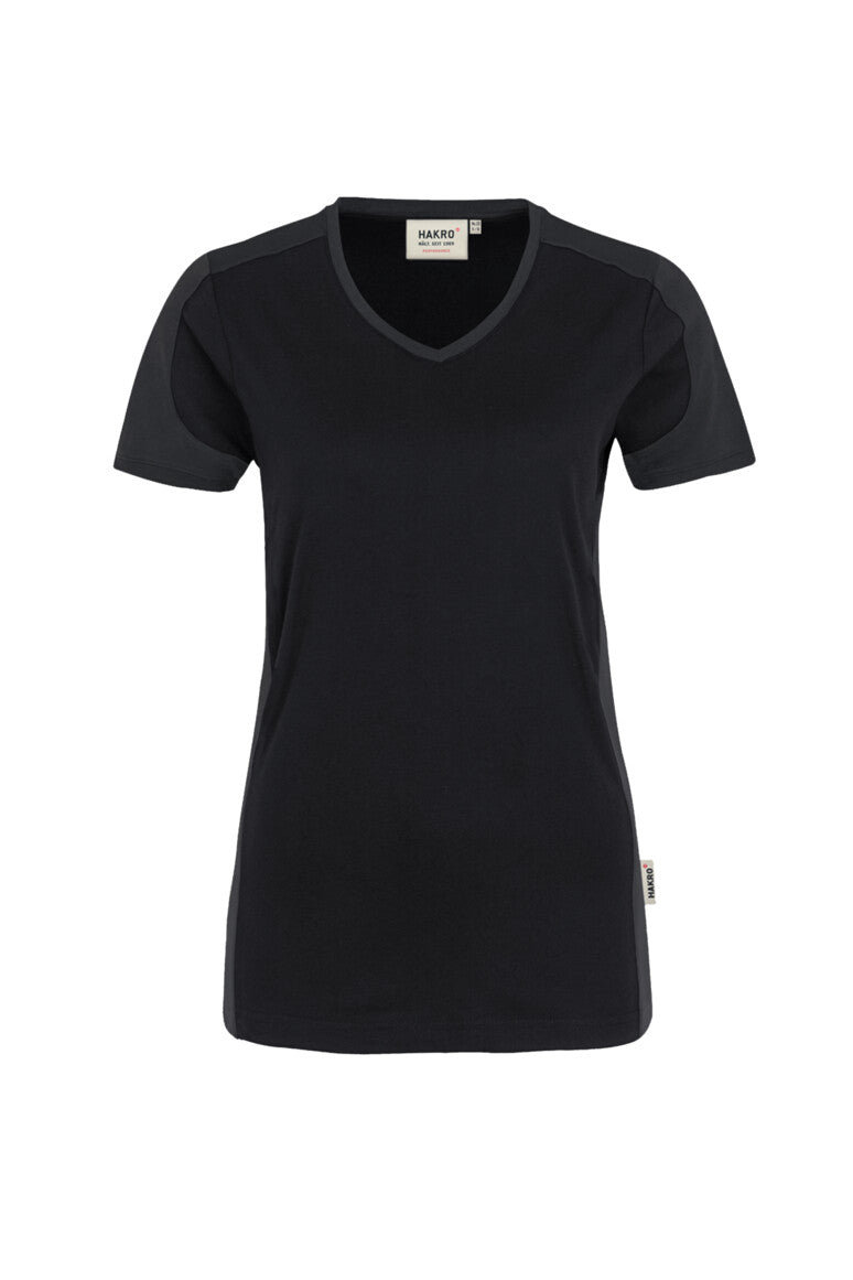 HAKRO Damen V-Shirt Contrast Mikralinar® schwarz/anthrazit