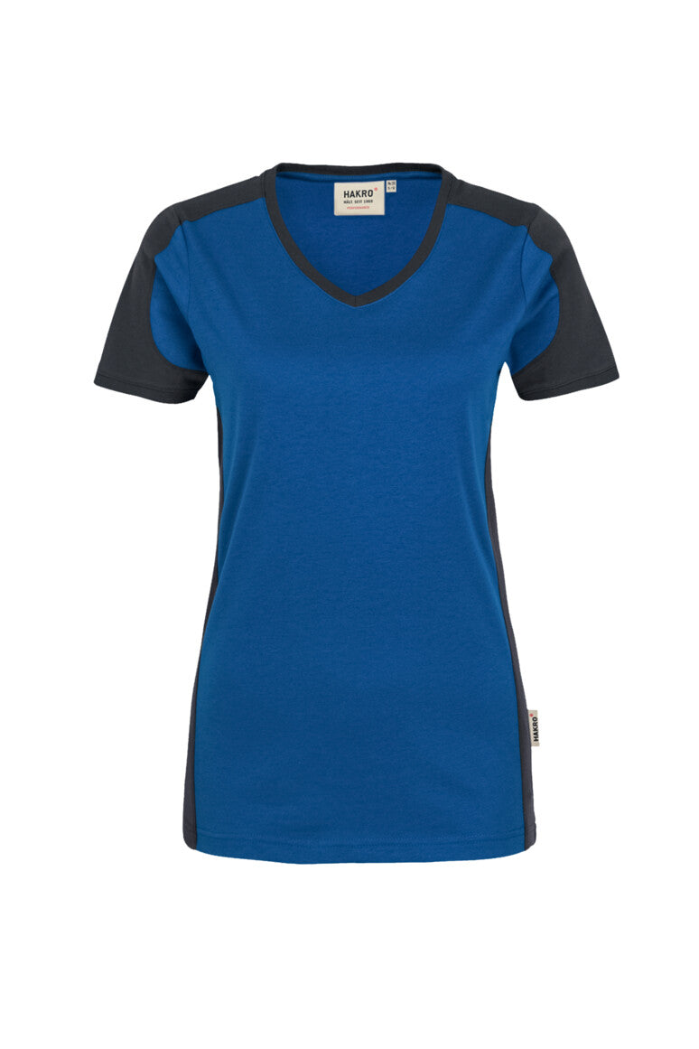 HAKRO Damen V-Shirt Contrast Mikralinar® royalblau/anthrazit
