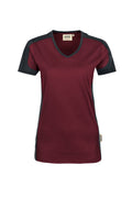 HAKRO Damen V-Shirt Contrast Mikralinar® weinrot/anthrazit