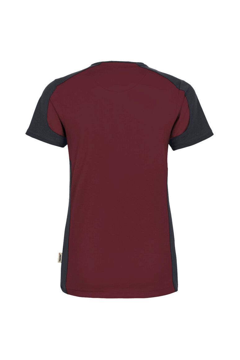 HAKRO Damen V-Shirt Contrast Mikralinar® weinrot/anthrazit