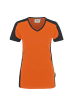HAKRO Damen V-Shirt Contrast Mikralinar® orange/anthrazit