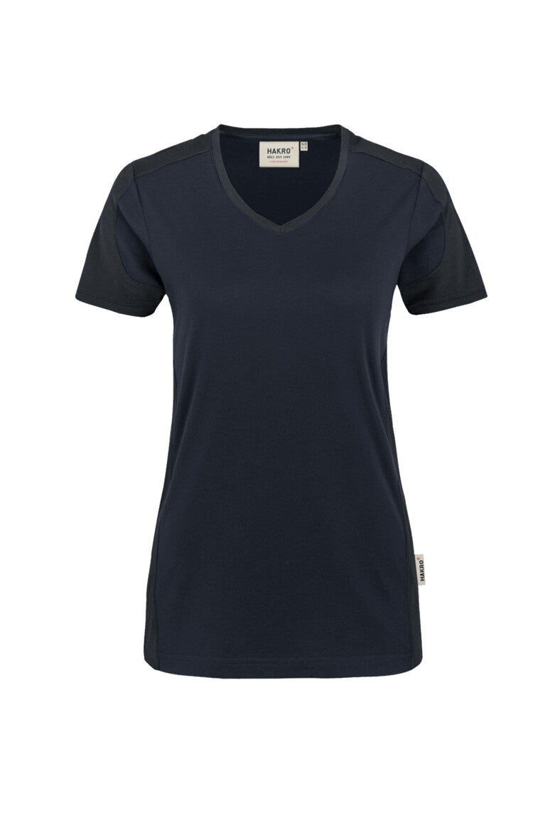 HAKRO Damen V-Shirt Contrast Mikralinar® tinte/anthrazit