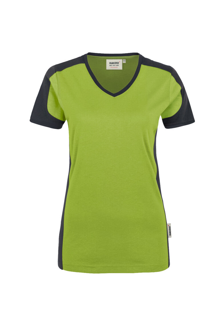 HAKRO Damen V-Shirt Contrast Mikralinar® kiwi/anthrazit