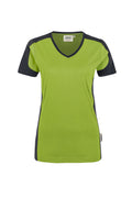 HAKRO Damen V-Shirt Contrast Mikralinar® kiwi/anthrazit