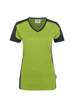 HAKRO Damen V-Shirt Contrast Mikralinar® kiwi/anthrazit