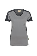 HAKRO Damen V-Shirt Contrast Mikralinar® titan/anthrazit