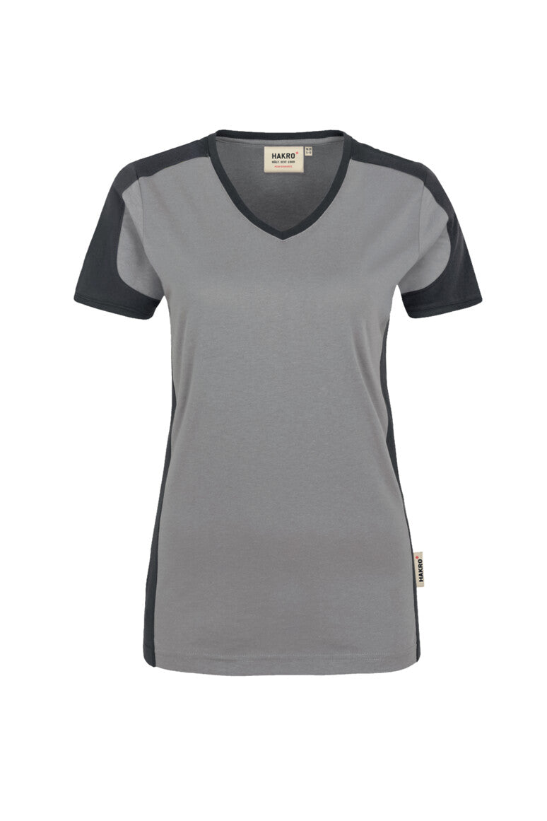 HAKRO Damen V-Shirt Contrast Mikralinar® titan/anthrazit