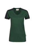 HAKRO Damen V-Shirt Contrast Mikralinar® tanne/anthrazit
